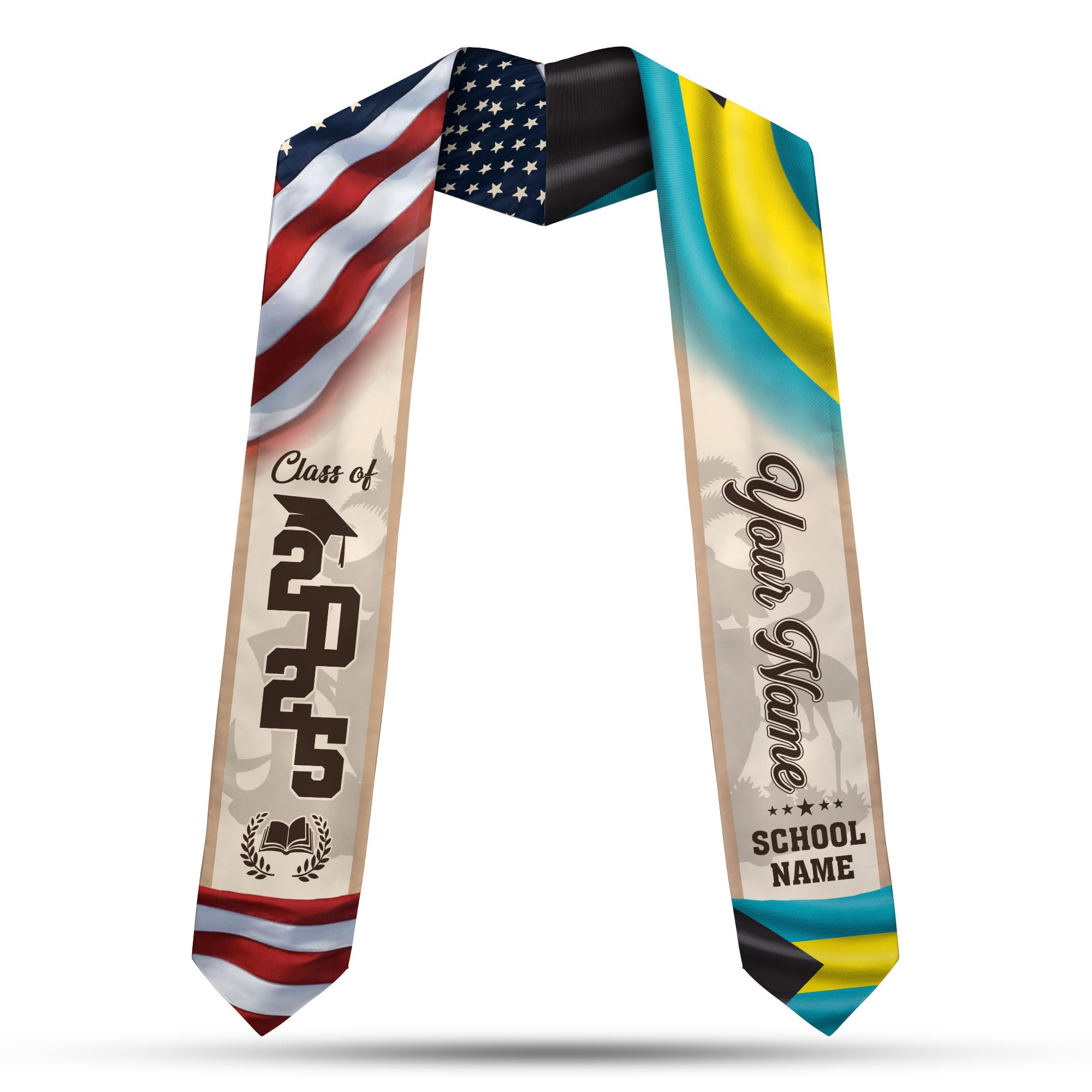 MonkeyVan Bahamians Graduation Sash Custom Bahamians American Flag Graduation Sash 2025 Bahamas Graduation Stole Bh6