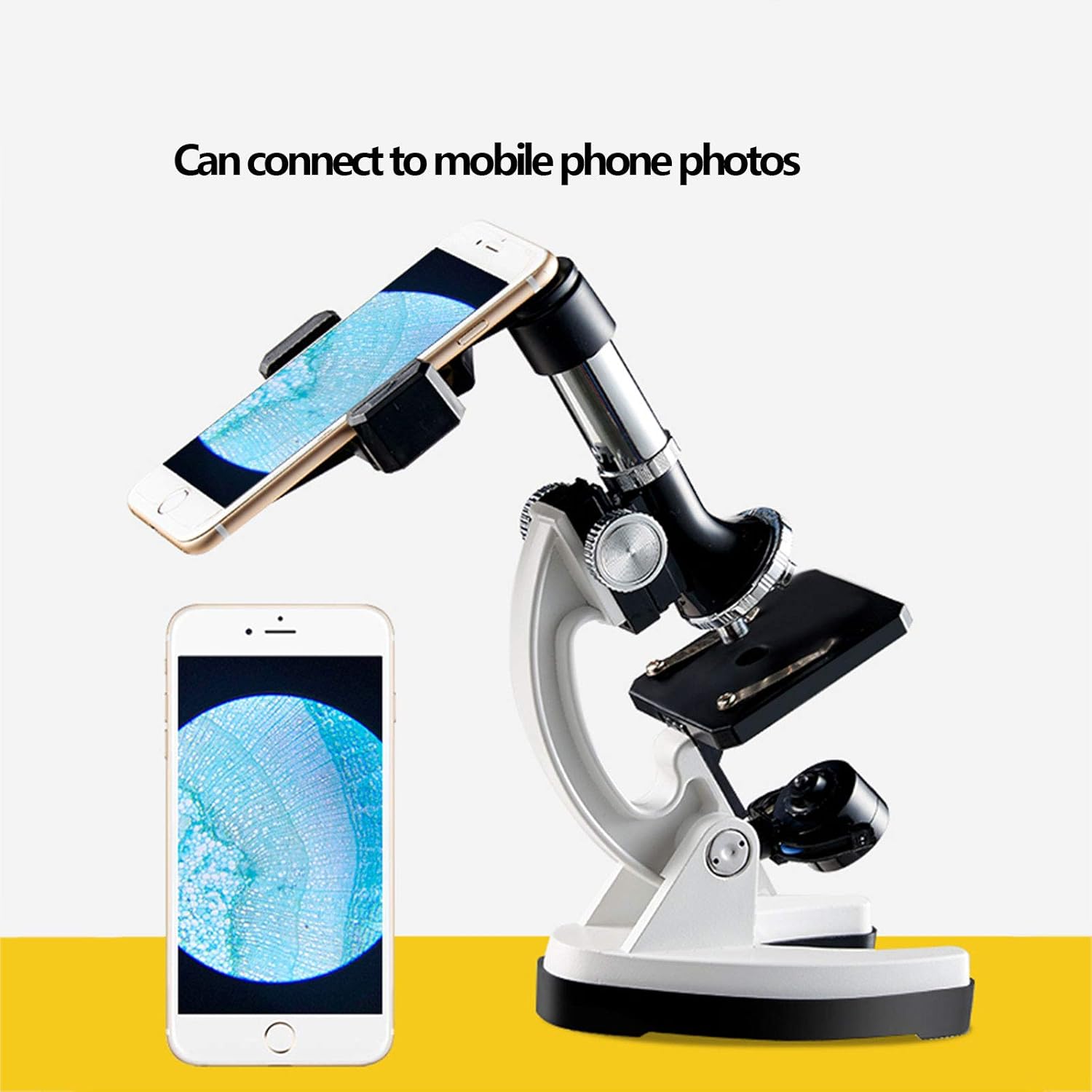 Kids Microscope Set Beginners Microscope100x-1200x monocular Microscopes Eyepiece (10x) Objective Lens (10x-120x) can be Connected to a Mobile Phone to take Pictures Body 90° Bendable 13x8.5x23cm