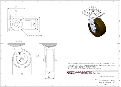 Miniatura 9 de Rueda de alta temperatura con placa superior giratoria fenólica de alta temperatura con rueda de 4 pulgadas y freno de bloqueo superior - 800 libras
