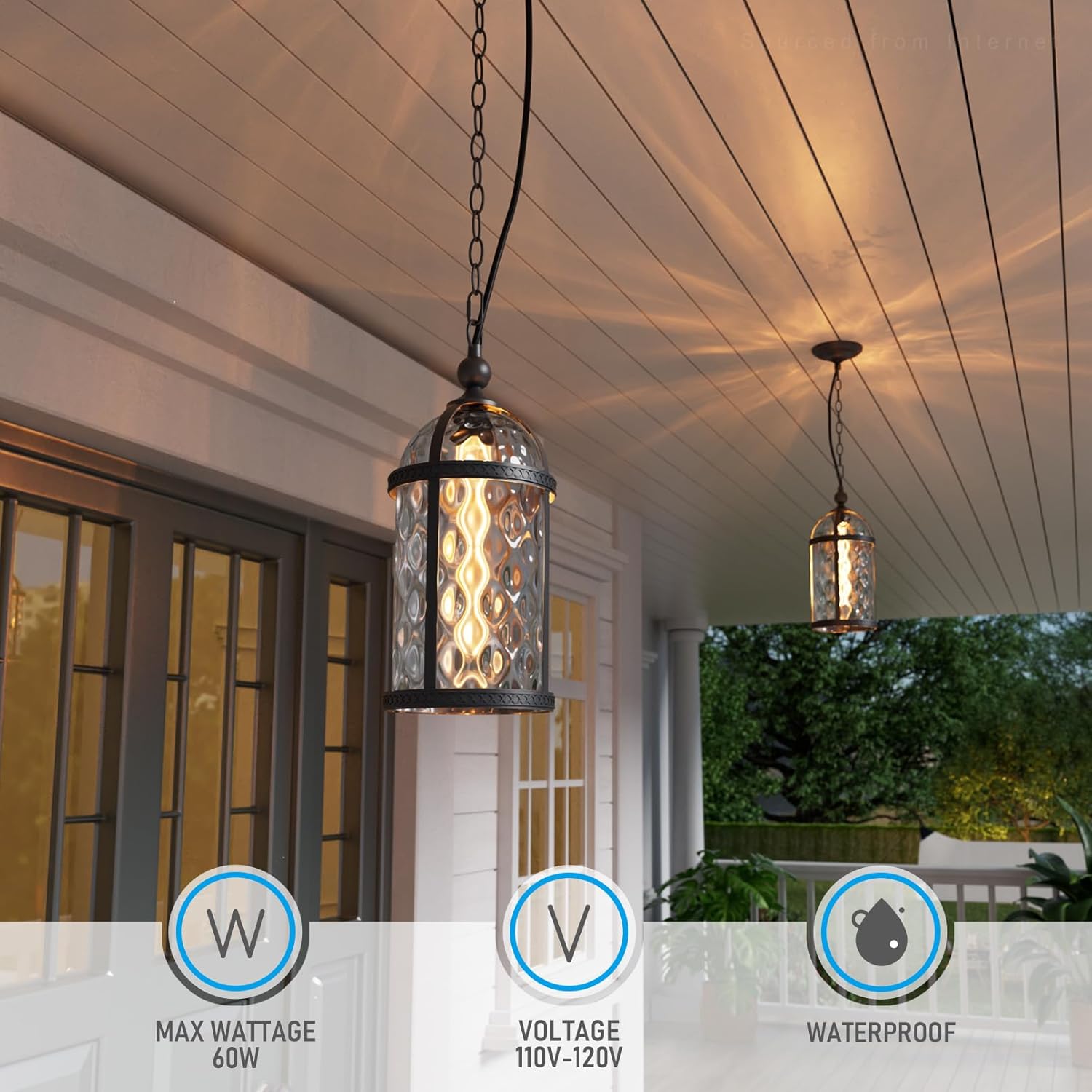 LEONLITE 18 Inch Outdoor Pendant Light, Industrial Style Outdoor Hanging Lights, Vintage Exterior Hanging Lantern, Max 60W E26 Base, Outside Chandelier Ceiling Light Fixture for Porch Entrance Foyer