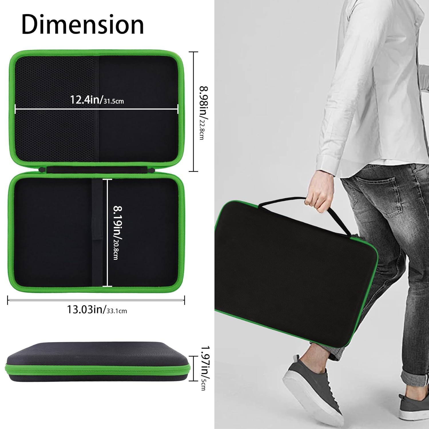 co2CREA Carrying Case Compatible with 8BitDo All-Button Arcade Controller (Black Case + Green Zipper)