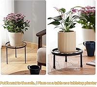 Vista 8 de Soporte para plantas, paquete de 5 soportes resistentes para macetas, estantes de decoración de metal, estante redondo para plantas para macetas