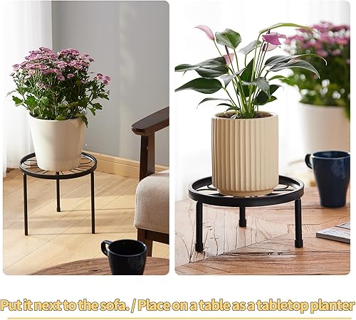 Miniatura 8 de Soporte para plantas, paquete de 5 soportes resistentes para macetas, estantes de decoración de metal, estante redondo para plantas para macetas