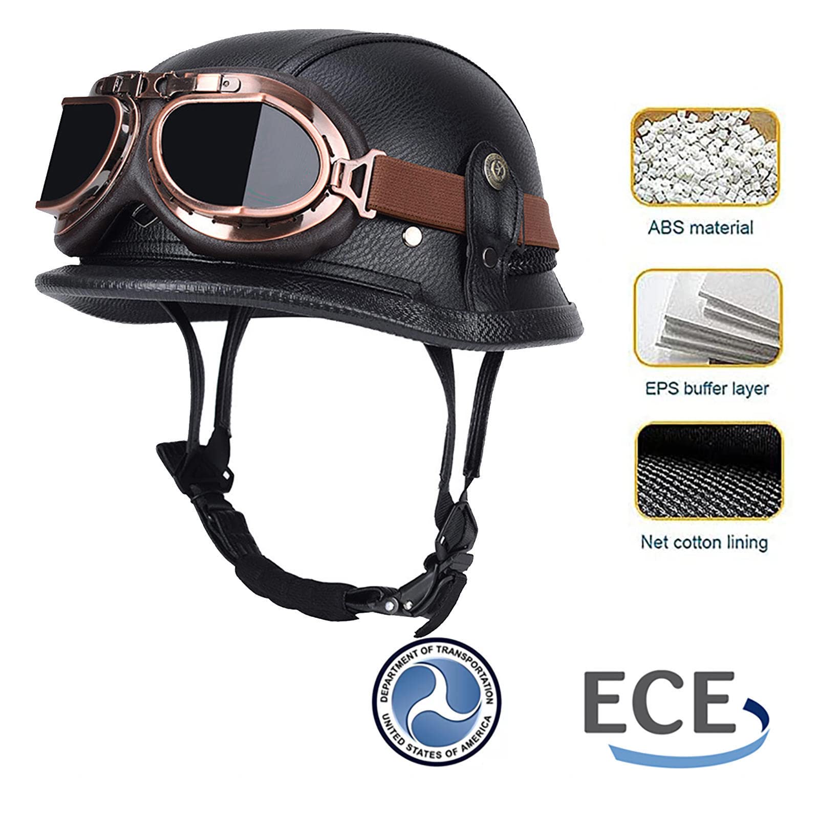 EBAYIN Casque Bol Vintage Moto Jet Casque Open Face Casque Moto RéTro Harley Casque Dot ECE Certifié Cruiser Chopper Scooter Pilote Casque Jet,H-XXXL(65~66cm)