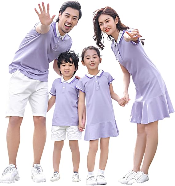 Purple Matching Outfits Polo Dress 