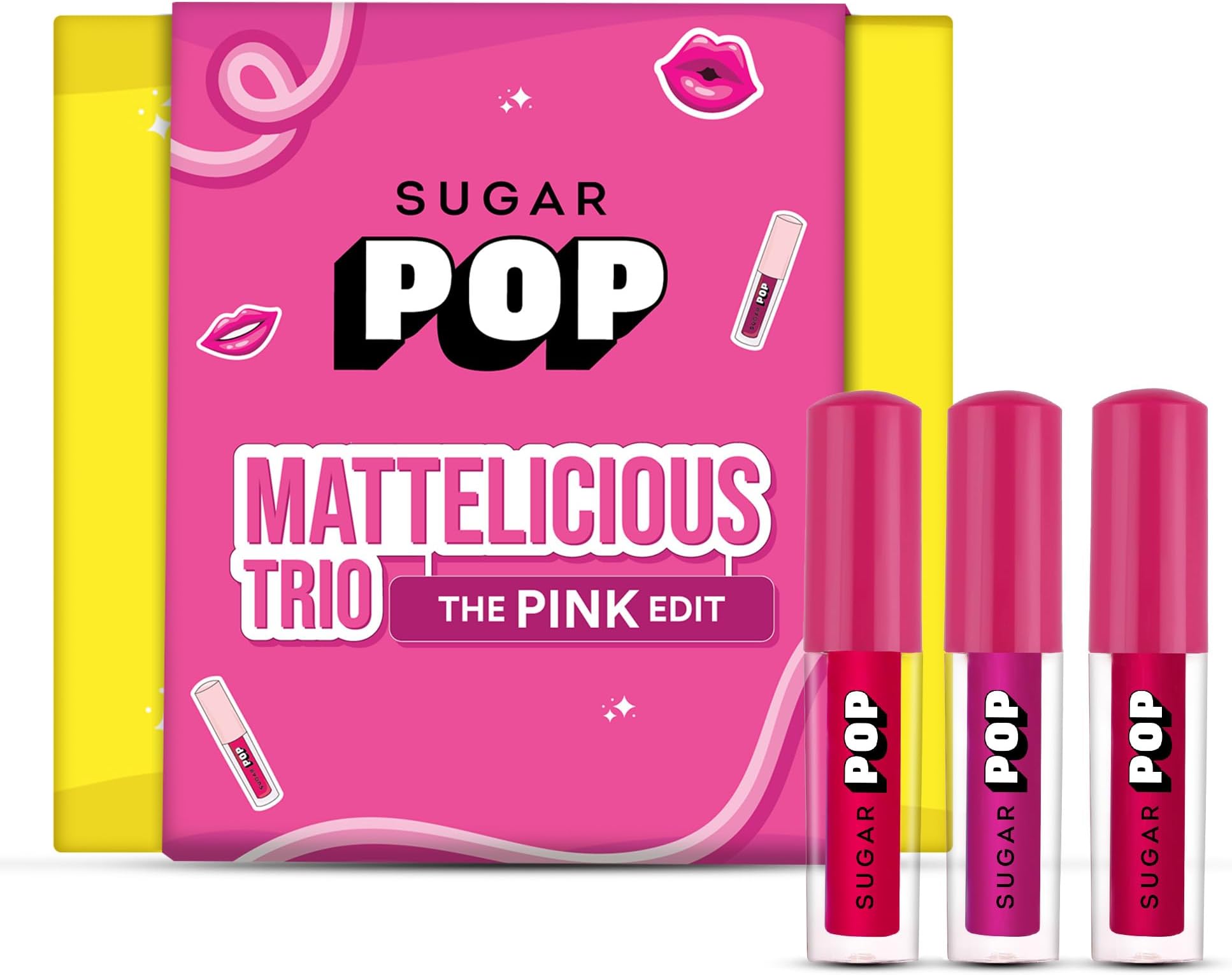 SUGAR POP Mattelicious Trio - The Pink Edit - 4.8 ml | Set of 3 Pink Matte Lipcolours | Non-drying | Transfer-proof | Smudgeproof