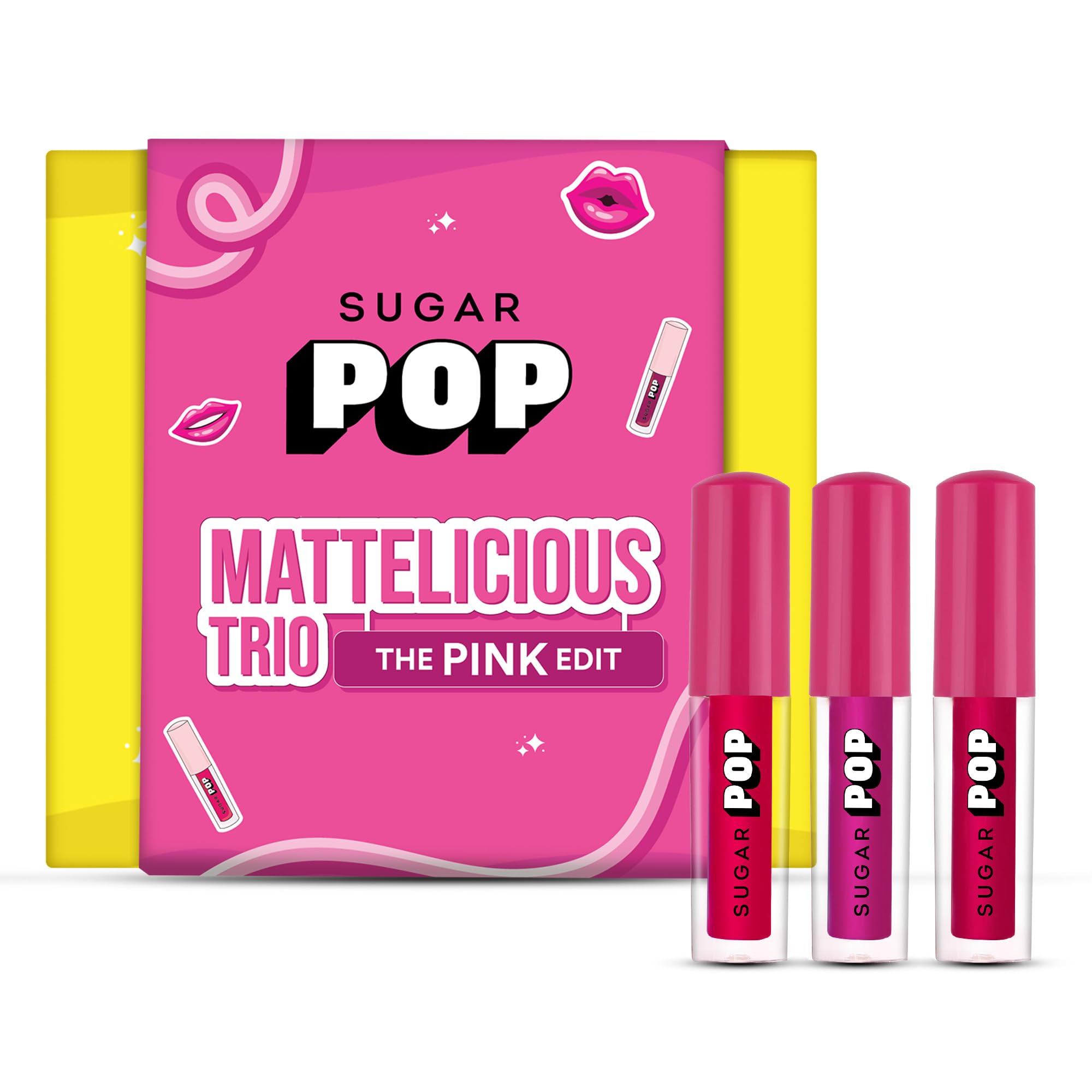 SUGAR POP Mattelicious Trio - The Pink Edit - 4.8 ml | Set of 3 Pink Matte Lipcolours | Non-drying | Transfer-proof | Smudgeproof