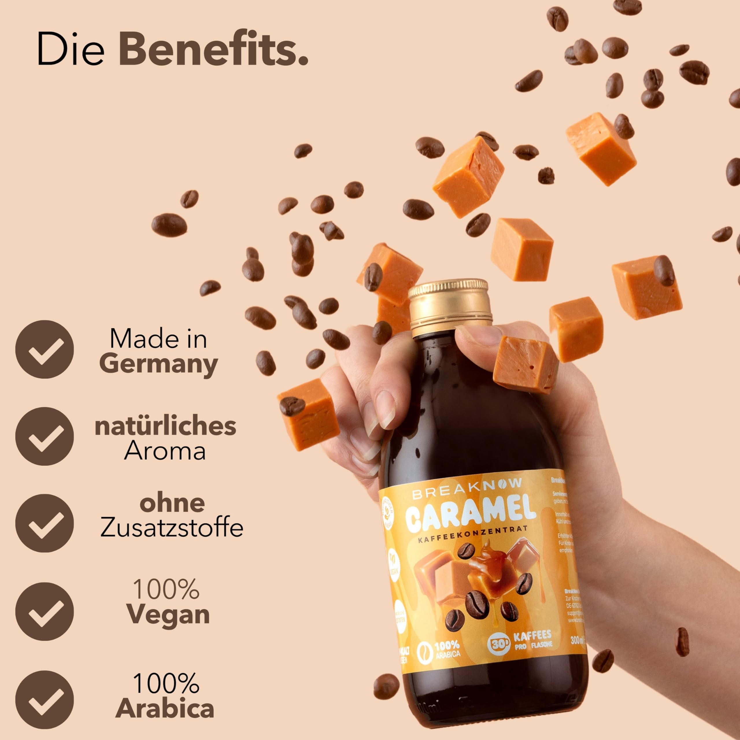 BreakNow Caramel Macchiato - Concentré de Café Glacé avec Arôme de Caramel - Sirop pour Cappuccino, Frappé - Prêt en 10 Secondes - 1 Bouteille = 30