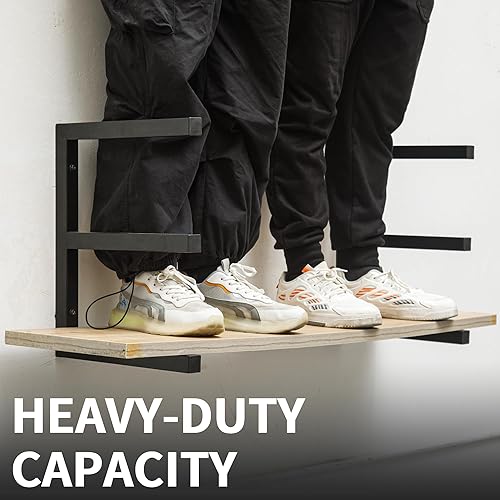 Miniatura 8 de YYR Organizador de madera y estante de almacenamiento de madera, estante de metal resistente con 6 niveles que soporta hasta 1200 libras, uso en