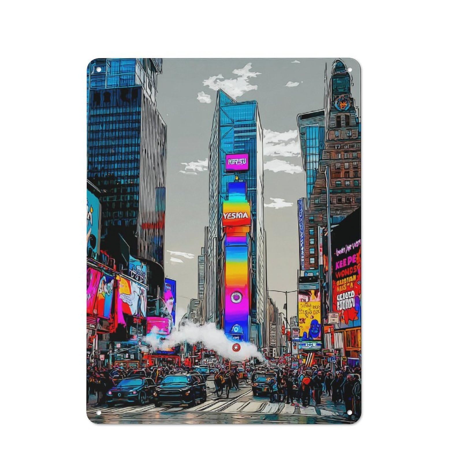 Junmoney Vibrant Cityscape With Rainbow Tower 40X30cm Vintage Tin Sign With For Hobby Room Or Studio, For Winter Interiors And Metal Sign Collectors