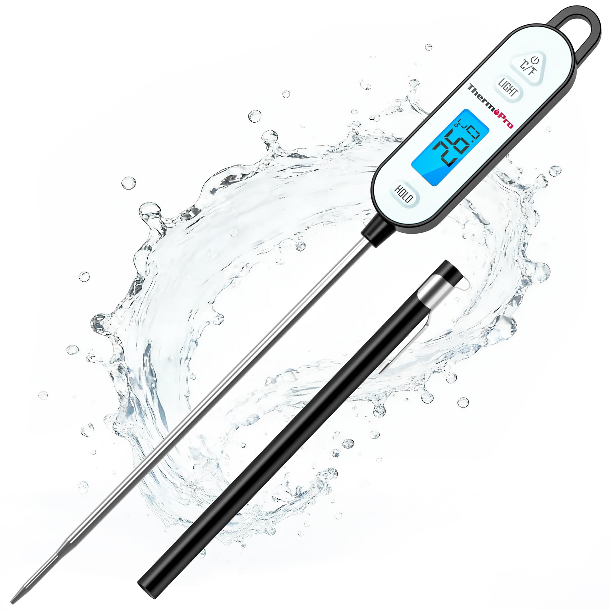 ThermoPro IPX7 Fleischthermometer Wasserdicht Schnelles Instant-Read Grillthermometer mit Hintergrundbeleuchtung & Hold, Digitales Brantenthermometer -50°C bis 300°C für BBQ, Steak, Grillen & Küche
