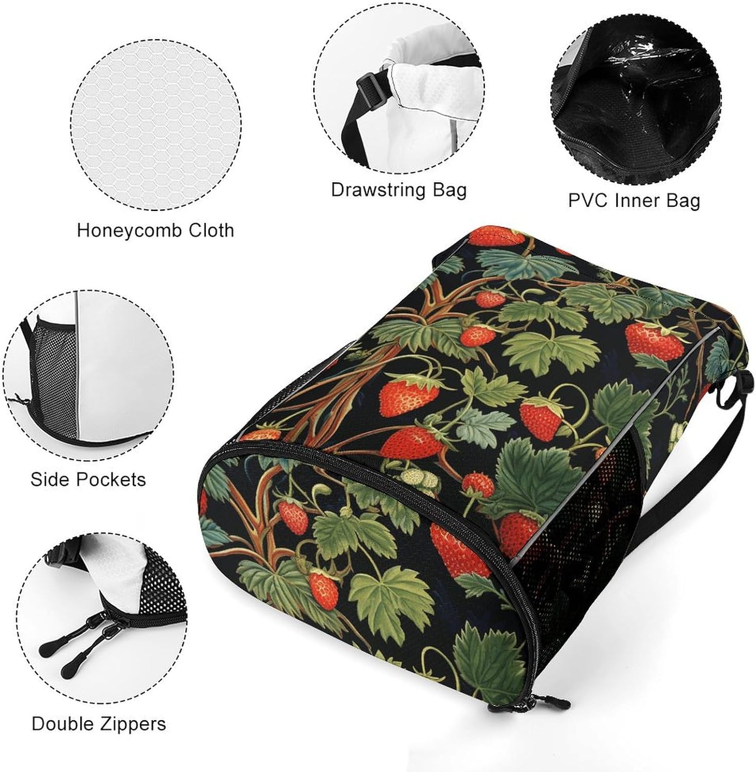 Drawstring Backpack Sports Gym Bag Resistant Sackpack Strawberry Pattern String Bag for Women Men