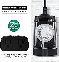 Vista 2 de G-Homa Temporizador mecánico de 24 horas para exteriores, temporizador para exteriores para luces, resistente al agua, 2 salidas a tierra, 15 A 1/2