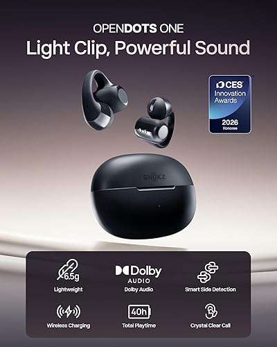 Miniatura 3 de SHOKZ OpenDots ONE - Auriculares de oído abierto, Auriculares de clip con micrófono - Auriculares inalámbricos Bluetooth con micrófono - Seguros,