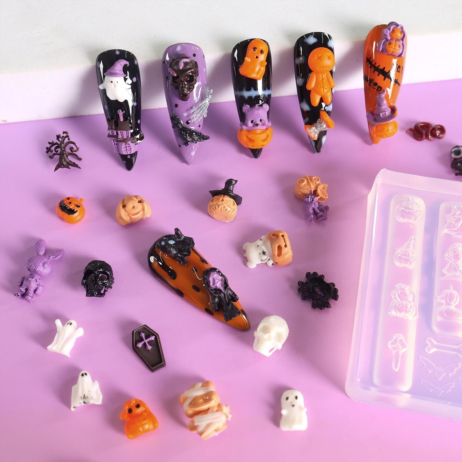 Laza 4pcs Halloween Silicone Nail Molds, Spooky Ghost Pumpkin Nail Molds