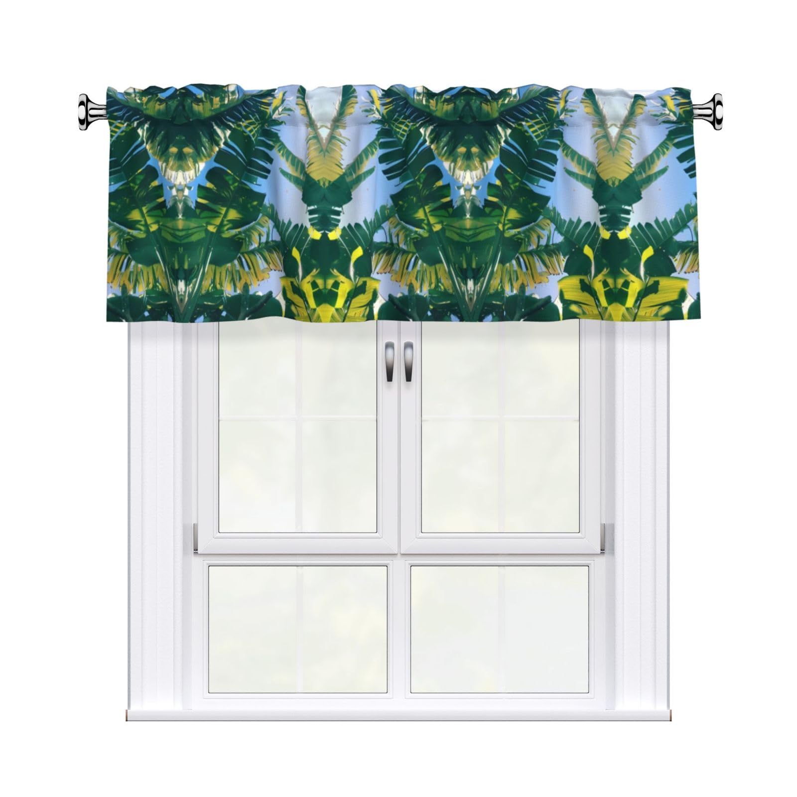 WHJSHOP Banana leaf Prints Curtain Valance 54x18in - Peach Skin Kitchen Window Layer, Filtered Light & Quick-Install Rod Pocket Cover