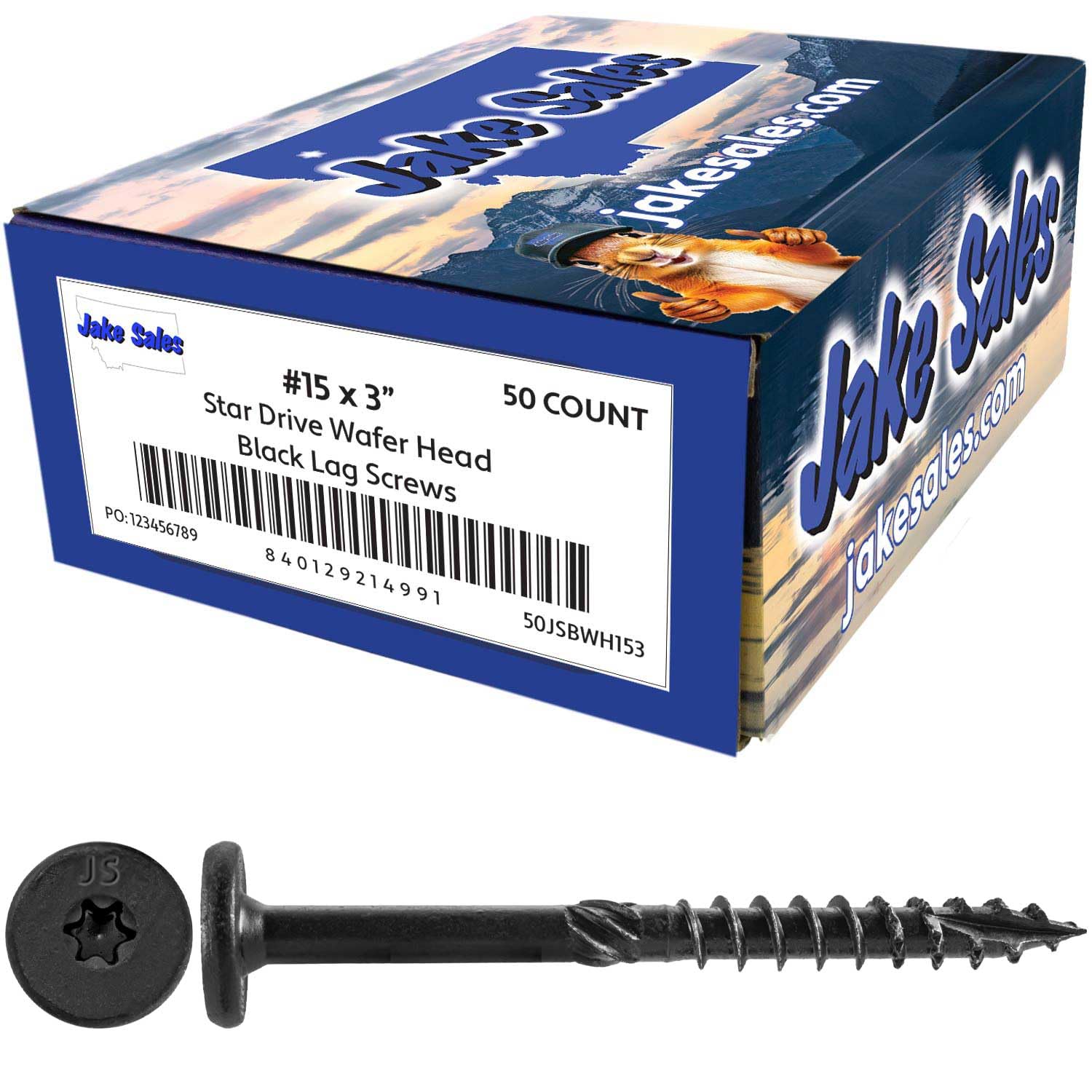 Jake Sales 15x3 Black Wafer Head Structural Lag Screws. Used for Log Construction, Timber Framing, Laminated Beams and Pole Barns Among Other Uses. T-30 Torx/Star Drive (50 Count)
