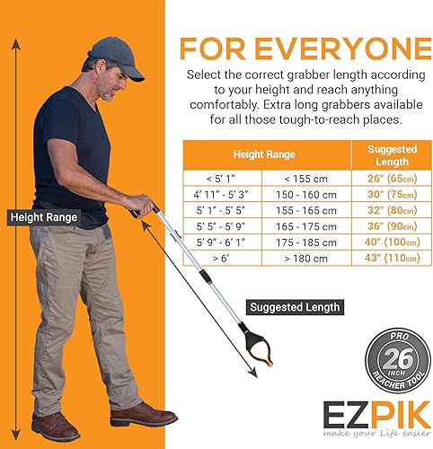 Vista 14 de EZPIK Herramienta plegable profesional de 36 pulgadas para ancianos + imanes, alcanzador para discapacitados y personas mayores, agarradores plateado