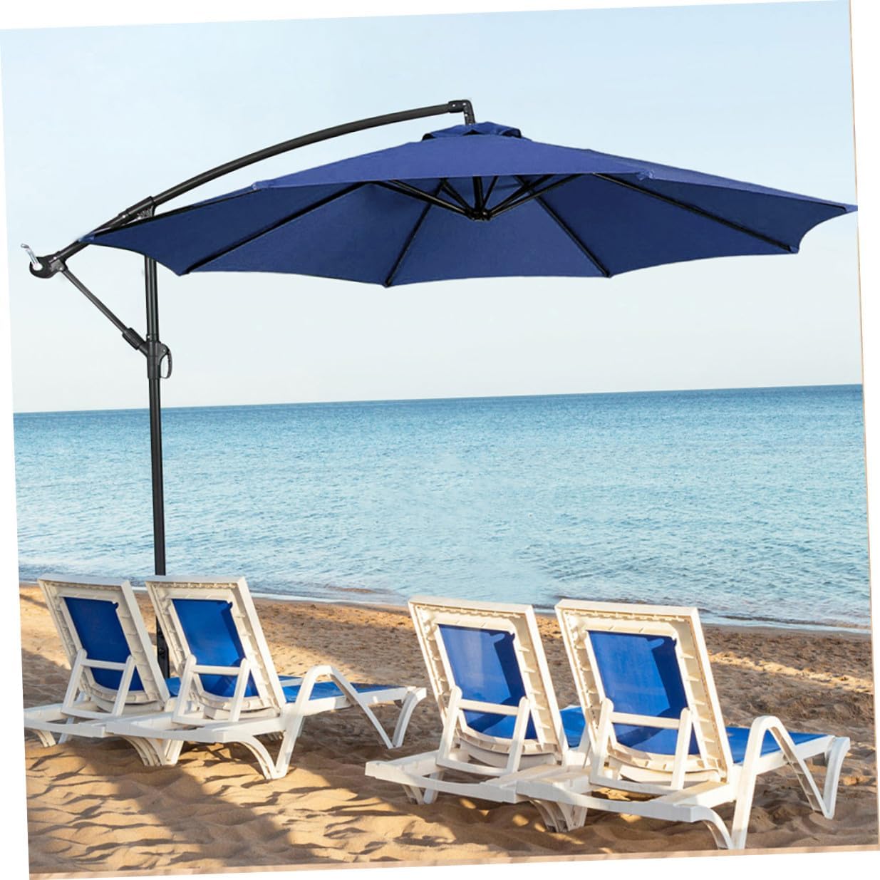 Luxshiny Patio Umbrella Replacement Canopy 2.7m 8-rib Navy Outdoor Yard Rainproof Sunshade Cover for Garden and Beach Use