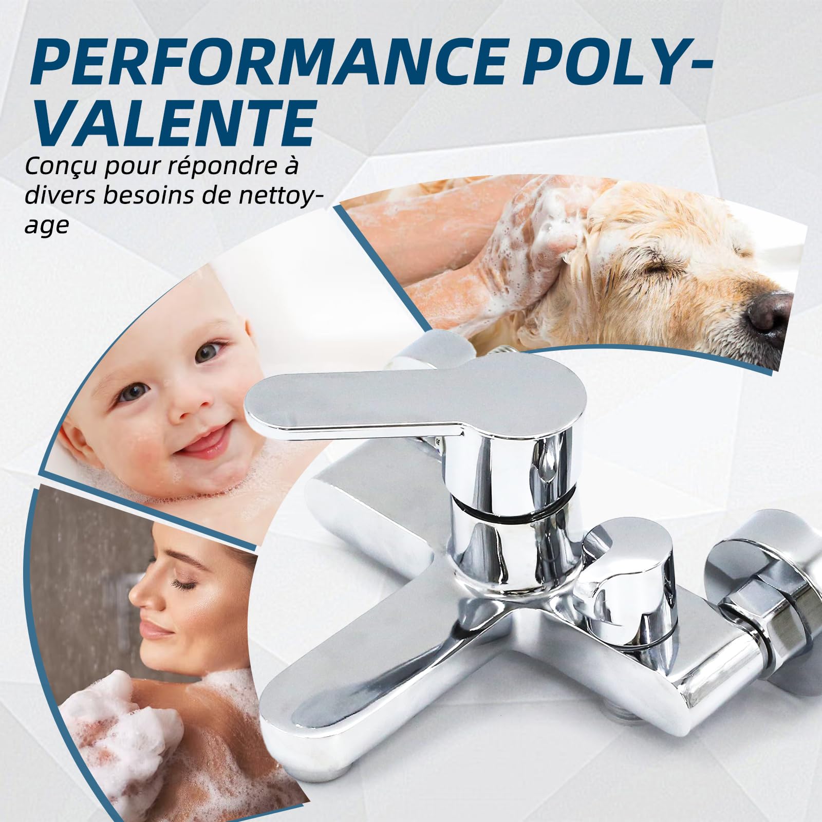 Robinet de baignoire monté en saillie - Mitigeur monocommande avec bec de douche 1/2" - Surface chromée (moderne)