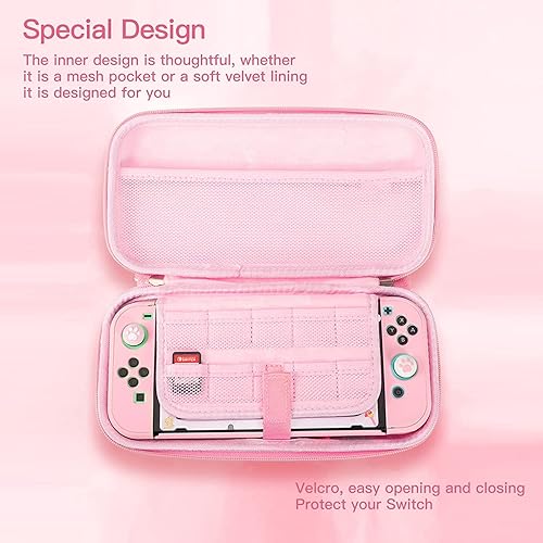 Miniatura 4 de HLRAO Bolsa rosa compatible con Nintendo Switch carcasa dura Sakura bolsa de almacenamiento portátil sólida a prueba de golpes con protector de