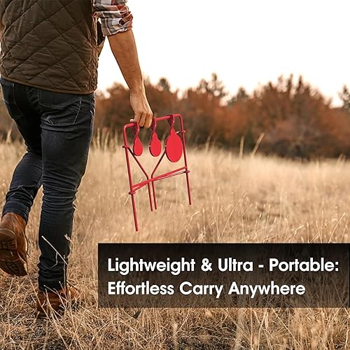 Miniatura 5 de Objetivo giratorio manos libres Air Strike Pellet Shooting Target clasificado para rimfire .22, color de acero de aleación duradero  rojo