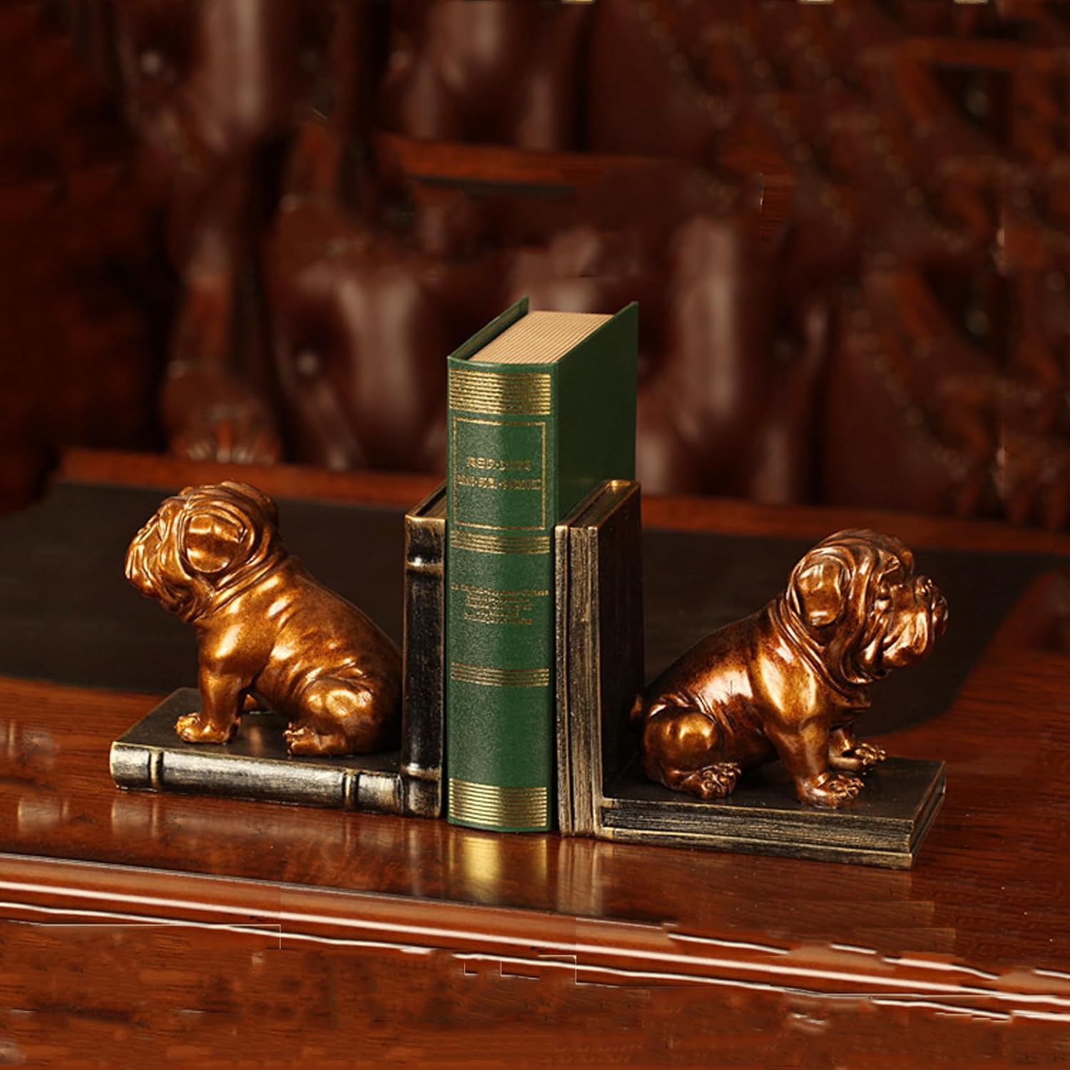 Dwysswyd Bulldog Bookends - Vintage Resin Shelf Guardians with Anti-Slip Base, Home Office Decor