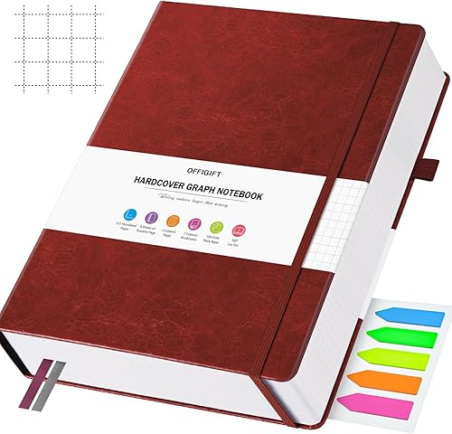 Cuaderno de papel cuadriculado, 312 páginas numeradas B5, diario de cuero de tapa dura, cuaderno de papel cuadriculado de 3.53 ozm, con páginas de