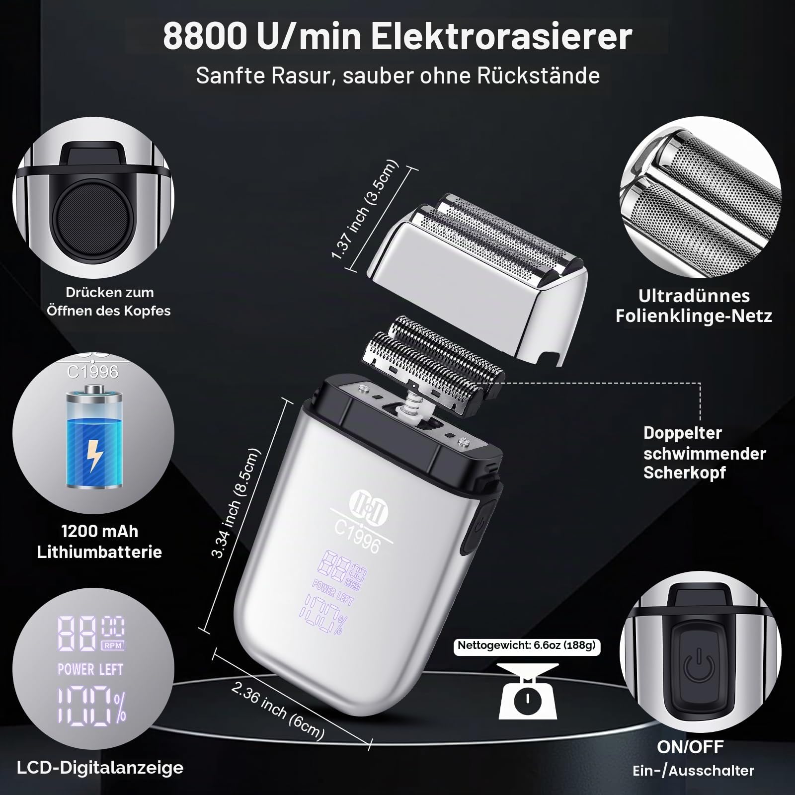 CIICII Haarschneidemaschine Profi und Trimmer Herren Set, Kabellos Haarschneider für Haar (Rasierer Elektrisch & Bartschneider Kit) Haartrimmer Herren für DIY Haar Bart Hause Friseur