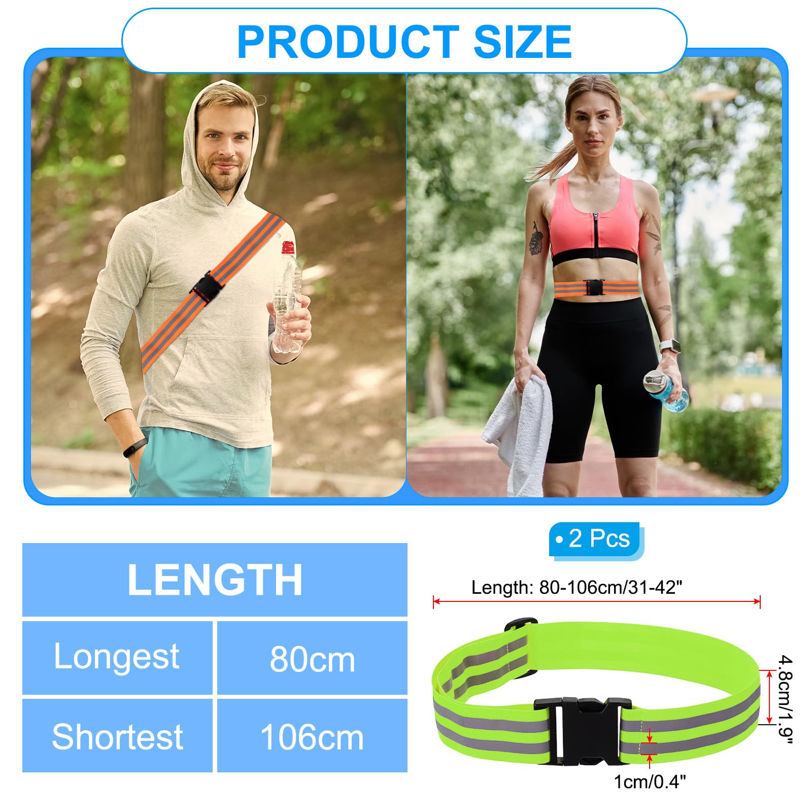 PATIKIL Adjustable Reflective Running Belt 1.9 Inch, 2 Pcs Glow Pt Belt Sash for Cycling Walking Motorcycle Gear Green - Image 2