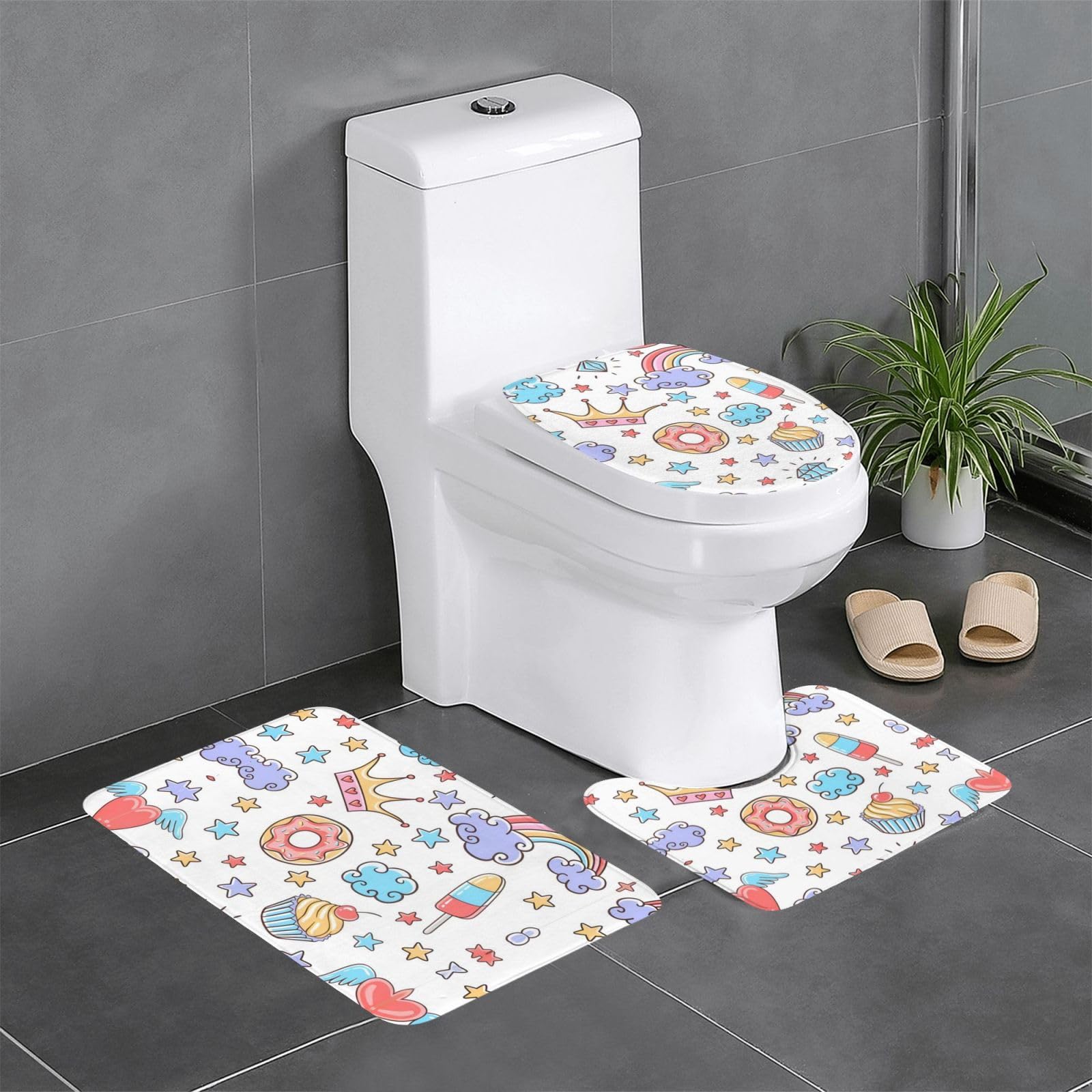Tapis de salle de bain à motif gâteau lot de 3 pièces lavables et moelleuses