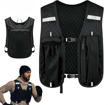 Unisex Running Vest, Lightweight Breathable Hydration Pack with Phone Pocket, Adjustable Reflective Backpack with Storage Compartments for Trail Running, Hiking, Cycling, Marathon.