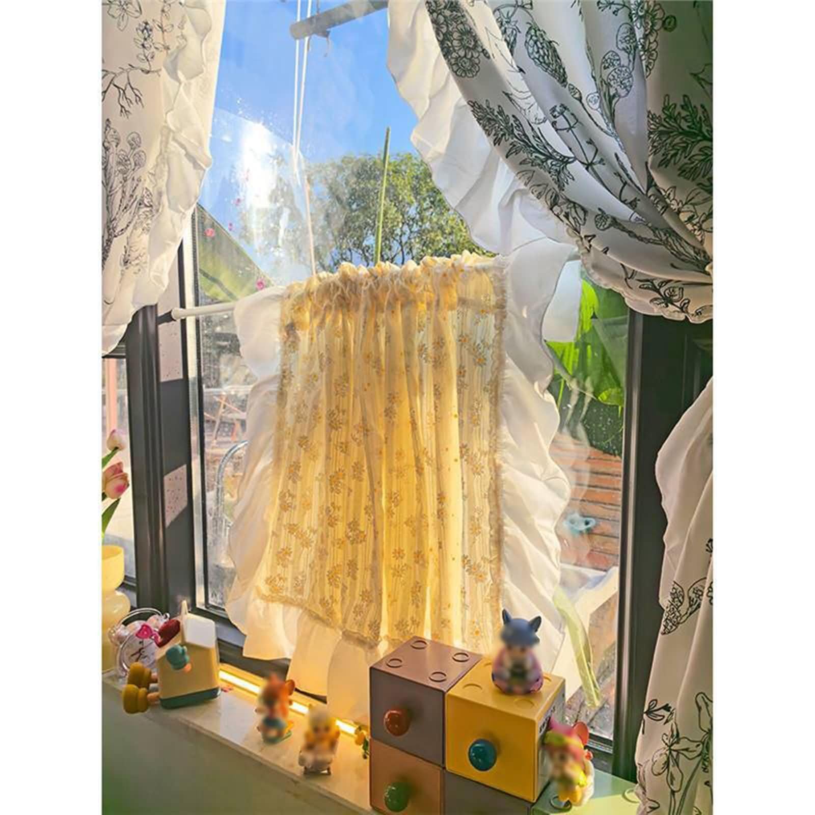 Gardinen 1 Stück Kurz Fenster,140 cm Breit,Rod Tasche | Blumenmuster mit Rüschen,Kuscheliger Flanell,Lichtdurchlässig,Gelb,140 x 60 CM