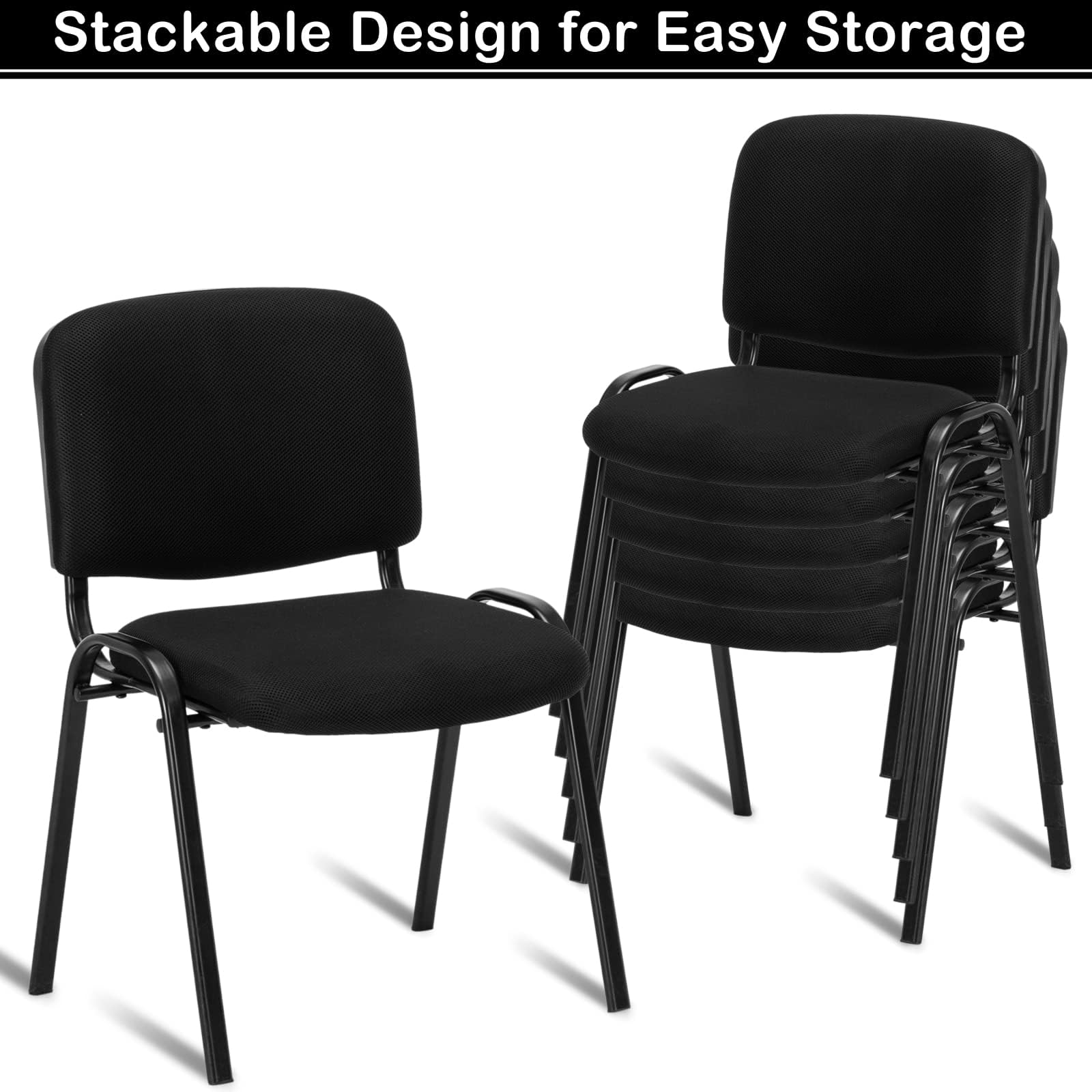 Bonnlo 5er-Set Stapelbare Besucherstühle, Schwarzes Mesh & Stahlrahmen, Armlos, Bürostühle für Empfang, Konferenzraum, Wartezimmer, Stapelbar, 150 kg Belastbarkeit, Schwarz