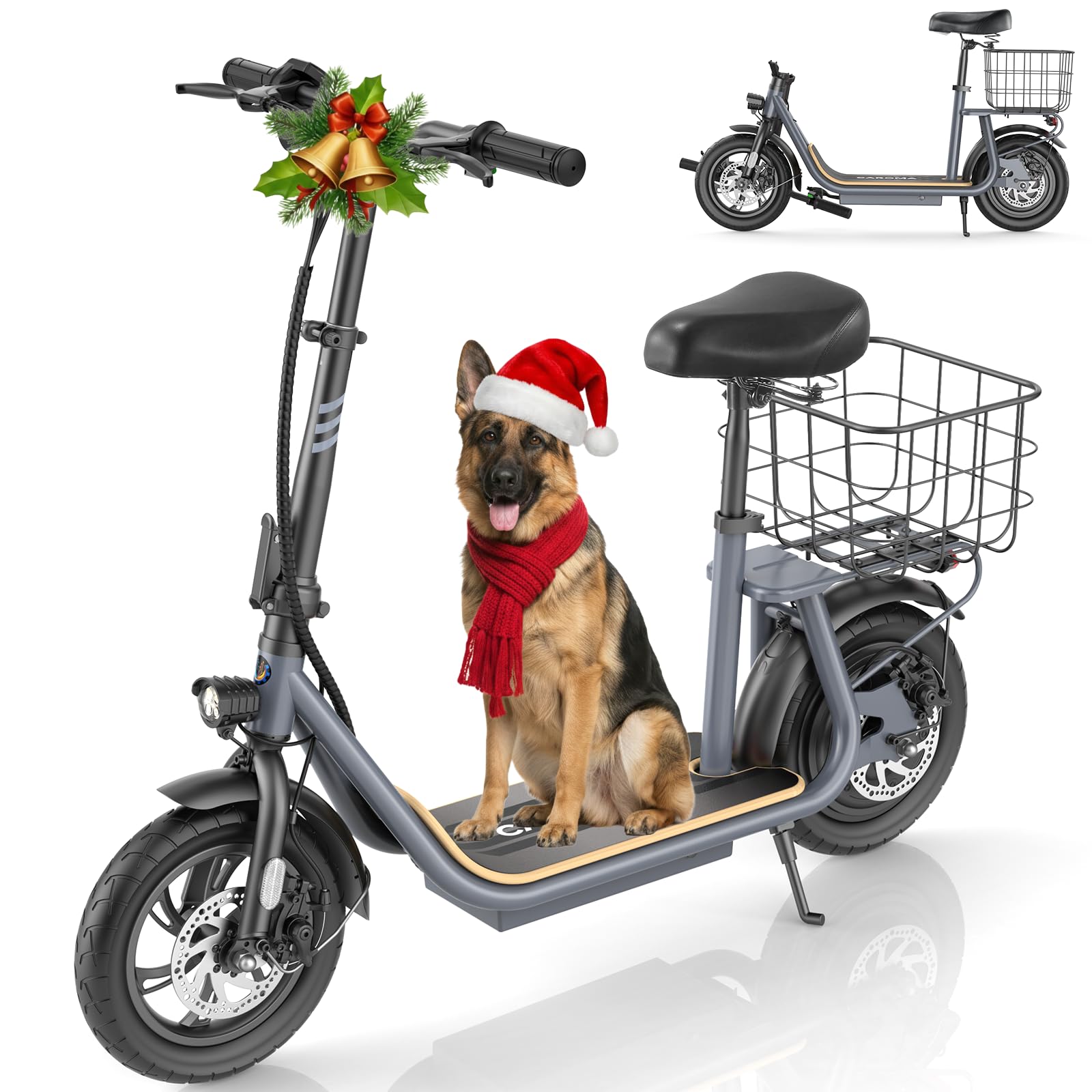 Caroma Peak 800W/1200W Electric Scooter with Seat 12" Tire, 30 Miles Range 20MPH Max Speed, Foldable Electric Scooter for Adults 300 LBS Max Load