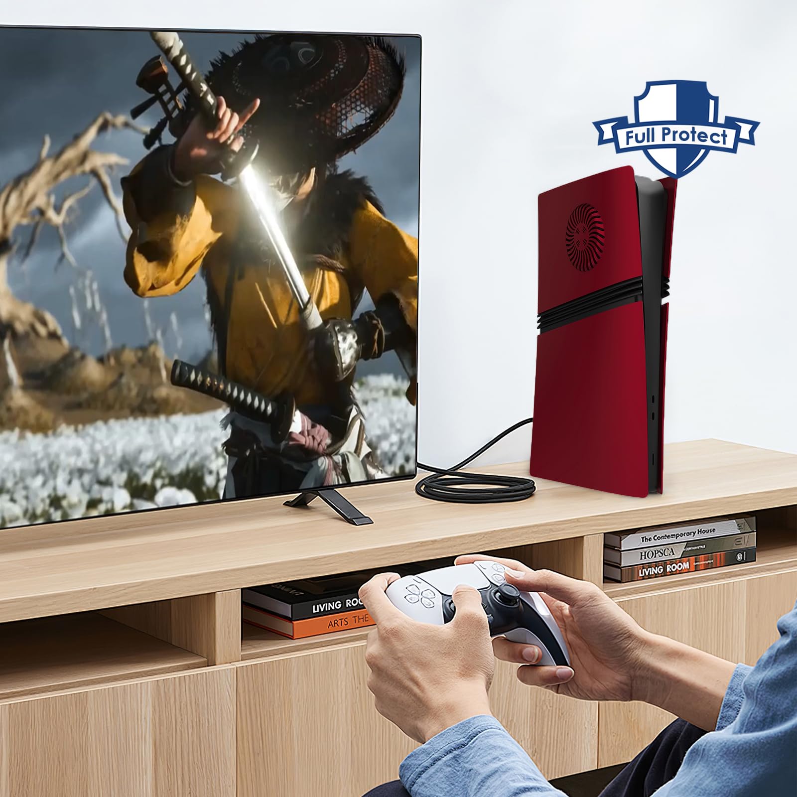Façades antichocs pour PS5 Pro Digital Edition – Coques de Remplacement avec évents de Refroidissement, Panneaux clipsables Anti-poussière et Anti-Rayures pour Console PlayStation 5 Pro – (Rouge)