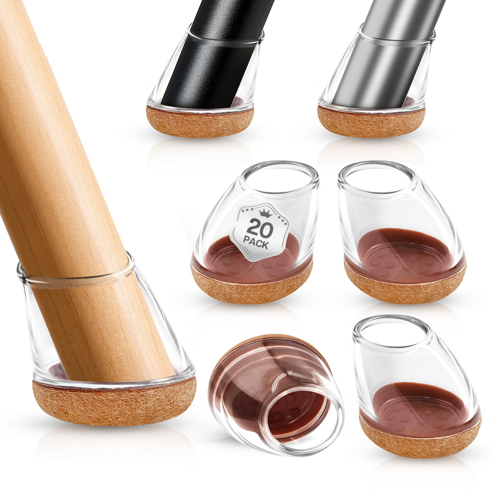 Embouts inclinés pour pieds de chaise de 14-19mm avec feutre lot de 16 protecteurs noirs