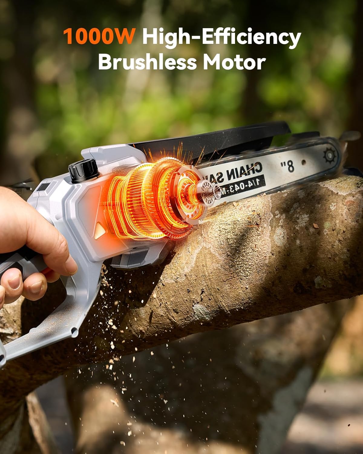 TaskStar 8-Inch Mini Chainsaw Cordless, Brushless Motor, 2×2000mAh Batteries, Lightweight One-Handed Electric Chainsaw for Cutting Thick Branches, Tree Trimming, Wood Cutting, Beginner Friendly - Image 3