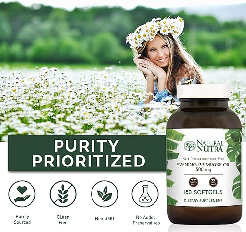 Miniatura 4 de Natural Nutra Evening Primrose Oil Supplement from Fatty Acid Reduce Acne Nerve Health Promote Hearth Health Skin Clarity Menopausal Discomfort 500