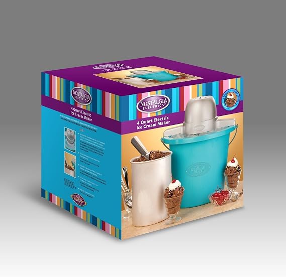 Nostalgia ICMP400BLUE 4-Quart Electric Ice Cream Maker with Easy Carry Handle