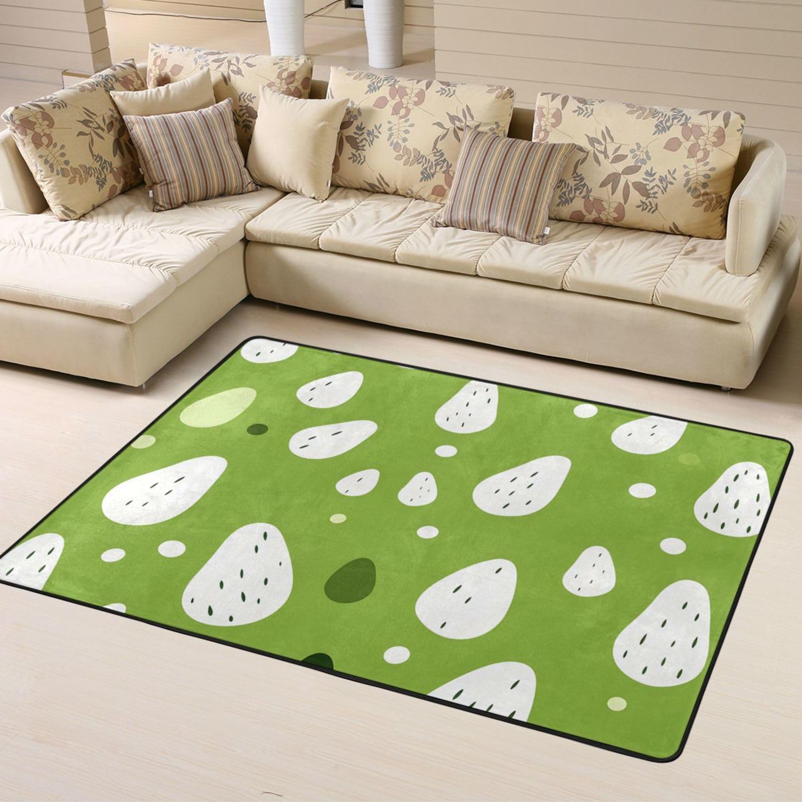 Tapis rectangulaire à poils courts salon chambre motif pois vert Mexpekil