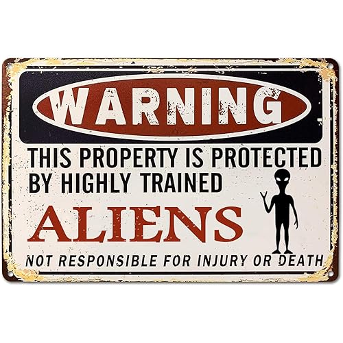 Stmoau Alien Decor, Funny Vintage Metal Aliens Sign - Alien White