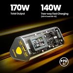 SHARGEEK 170 Power Bank, 170W Total 24,000mAh Portable Charger with Smart Display, IP66 Waterproof 140W PD3.1 Battery Pack for iPhone 15/14/13 Series Samsung Galaxy Google Pixel MacBook Steam Deck