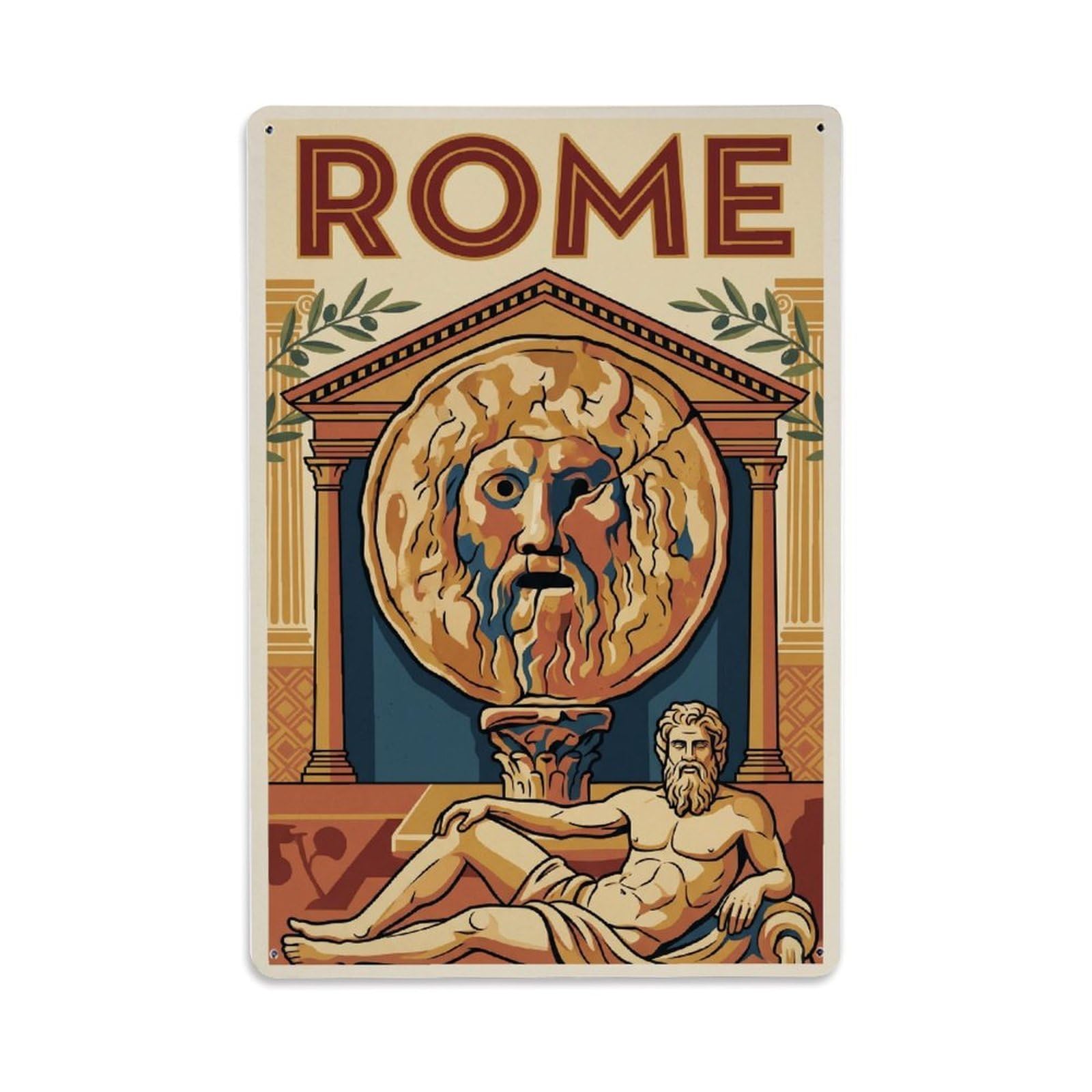 Vintage Travel Rome Bocca Della Verita Mouth Truth Mask Italy Metal Tin Sign Plaque Wall Decor for Cafe, Club Bar, Office, Home Garden Metal Poster 8x12Inch