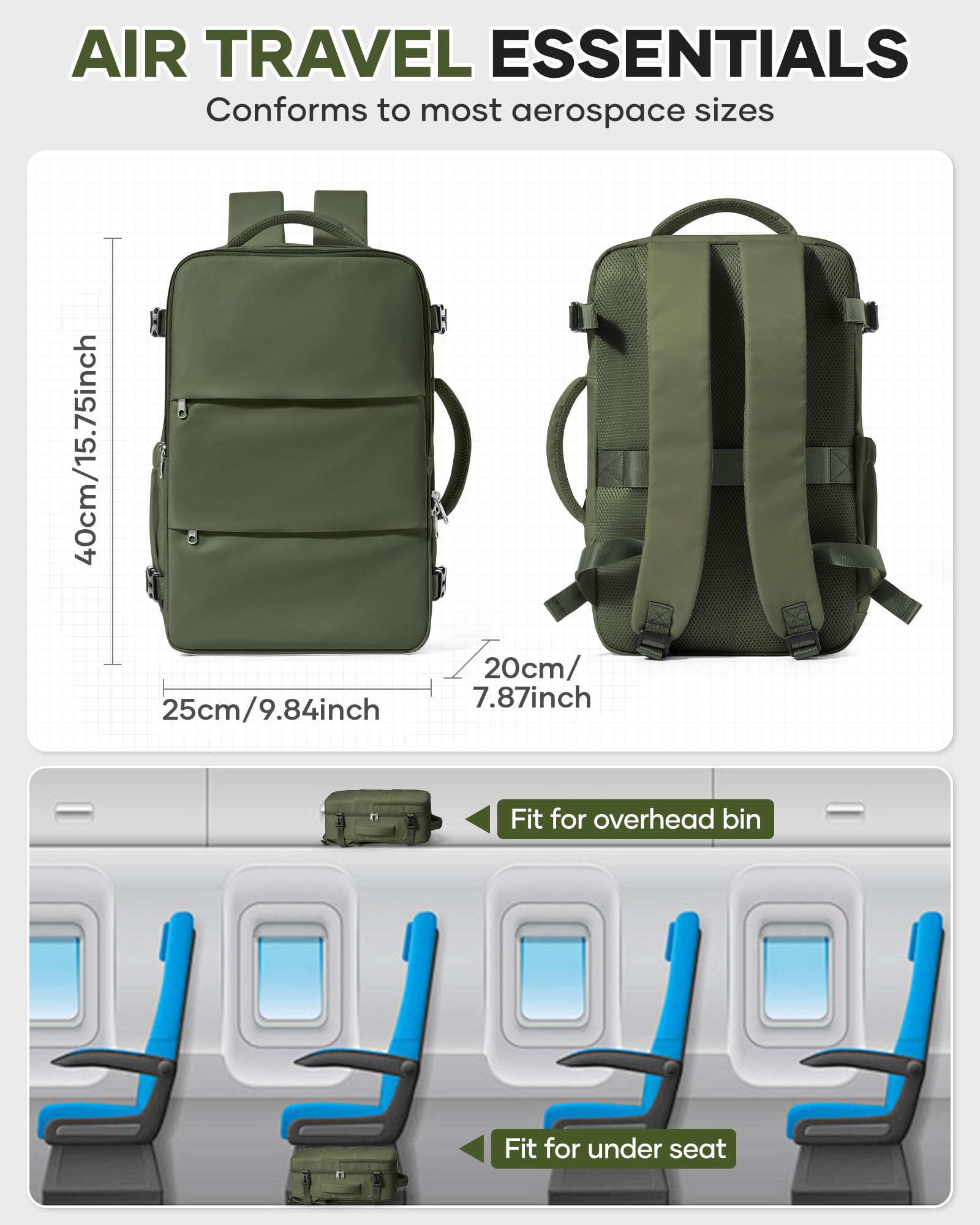 BJLFS Borse da Cabina per Ryanair 40x30x20 Zaino sottovuoto da viaggio 40x20x25 Bagaglio a Mano con compressione sottovuoto,Zaino Easyjet 45x36x20,Zaini Casual per laptop da 14 pollici per scuola