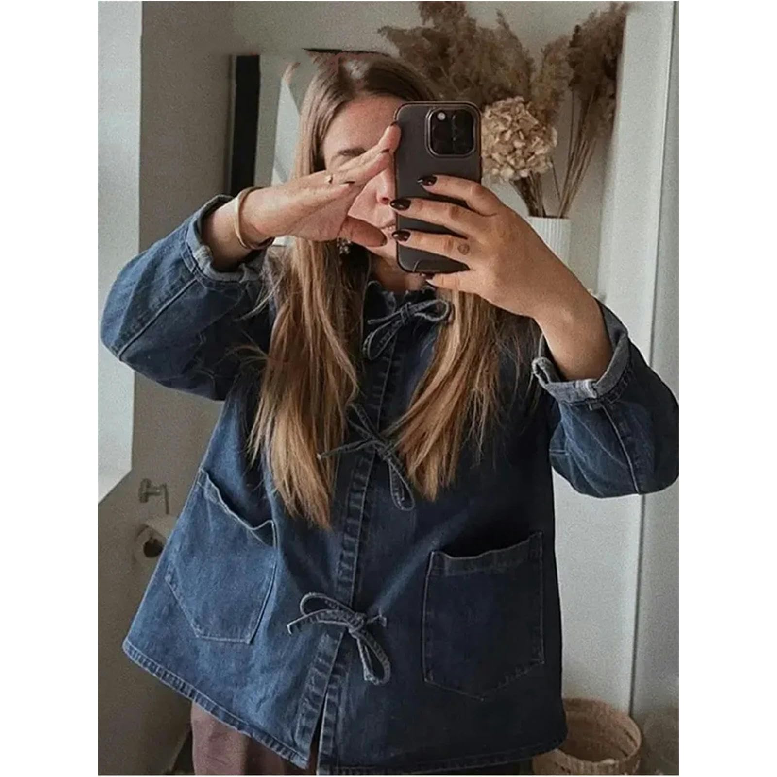 Giacca Uomo Scialgola in Fila Denim Donne Donne Causali A Tasca A Maniche Lunghe Curse A Corto di Camicette Sciolte