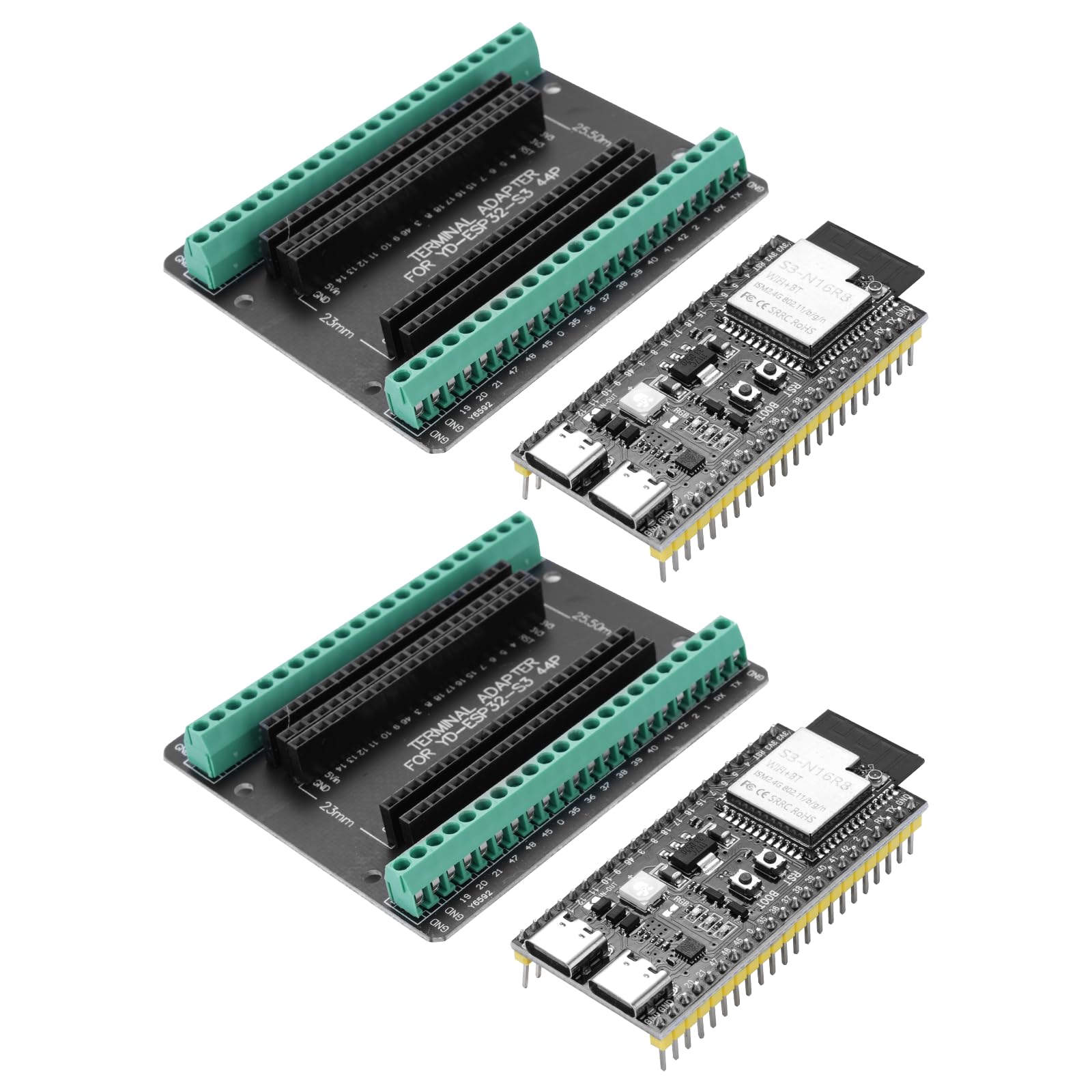 Scheda di sviluppo ESP32-S3 DevC-1-N16R8-S3 con scheda di espansione AYWHP Wi-Fi + BLE MCU ESP32-S3 Modulo completamente integrato Compatibile con Arduino (2 pezzi)