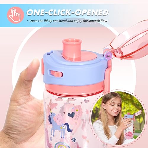 Miniatura 4 de YOYTOO Botella de agua para niños con cordónfunda para la escuela, niños y niñas, botella de agua potable sin BPA de 20 onzas, apertura de un solo