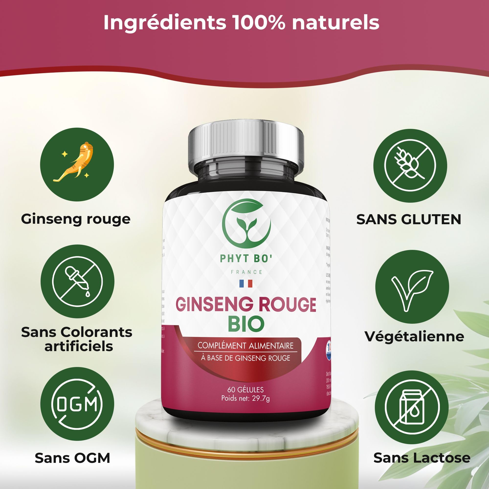 Phyt Bo’ Ginseng Rouge Bio Panax – 90 Gélules Végétales – Qualité Premium – Pur et Naturel - Certifié Bio – Sans Additifs ni Conservateurs