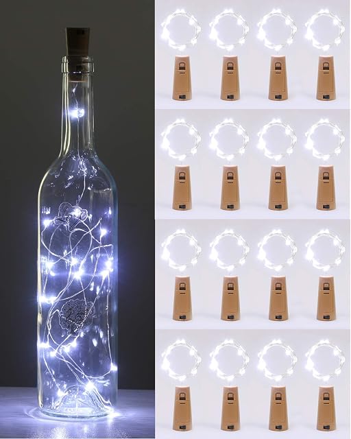 Bottle Lights with Cork, Kolpop Cork Lights for Wine Bottles, 2m 20 LED Silver Wire Battery Powered String Fairy Lights for Bedroom Party Wedding Christmas Table Centrepiece Decoration (Cool White)